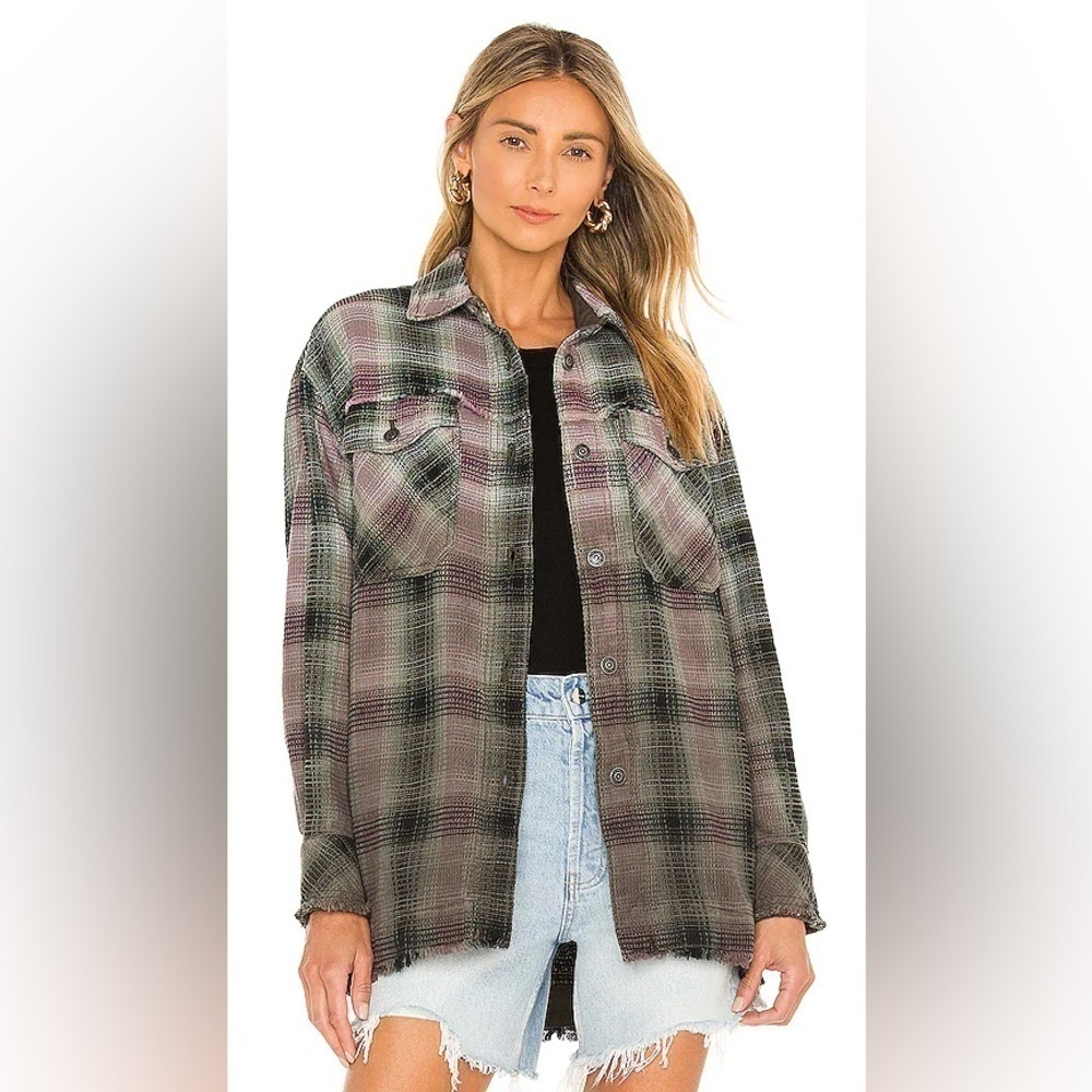 Free People We the Free Women’s Anneli Plaid Shirt Jacket Green Size S